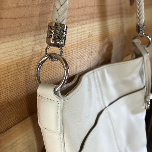 Vintage Brighton Barbados Classic Cream Leather Handbag Purse with Braided Strap - Picture 8 of 11